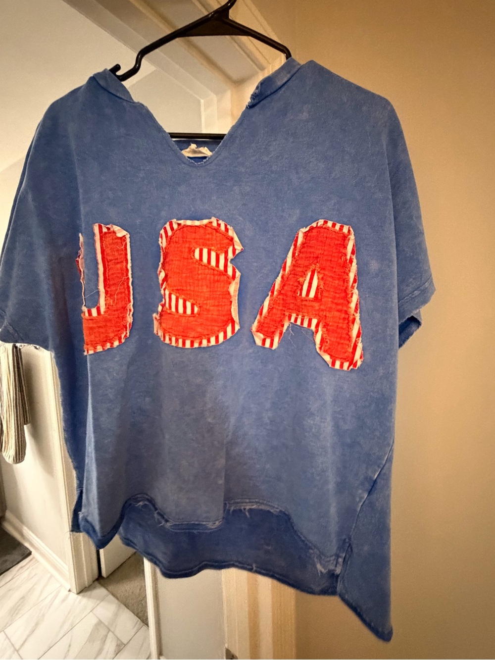 Womens Tee with Red USA Appliqué